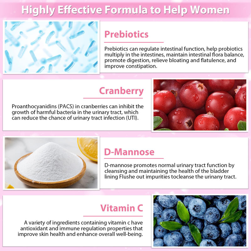 KFG Women's Probiotic Powder, with 100 Billion CFUs, 20 Strains, 3Organic Prebiotics, Cranberry, Digestive Enzymes & D-Mannose, for Boost Immune, Digestive, Gut, Vaginal & Urinary Health, 40 Packets