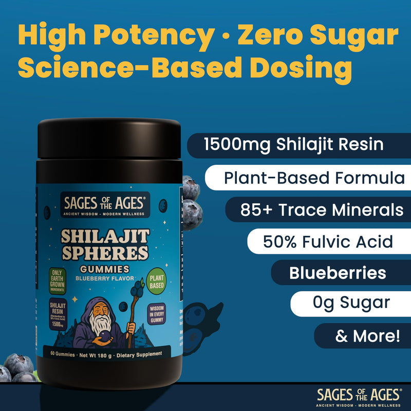Himalayan Shilajit Gummies for Men & Women ‚Äì 1500mg per Serving ‚Äì Plant-Based, Sugar-Free, 60 Gummies ‚Äì Standardized to 50% Fulvic Acid ‚Äì Blueberry Flavor ‚Äì Vegan, Non-GMO, Gluten-Free Supplement