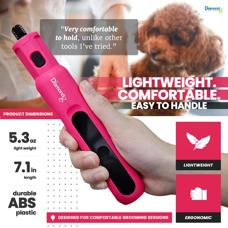 Diamondg Cordless Micro Dog Nail Grinder with Quiet Sound & LED Tip for Large & Small Dogs, 4hrs. Runtime - Electric Dog Nail Trimmer, Heavy Duty Rotary Tool Alternative to Toenail Clippers & Filers Micro - Pink