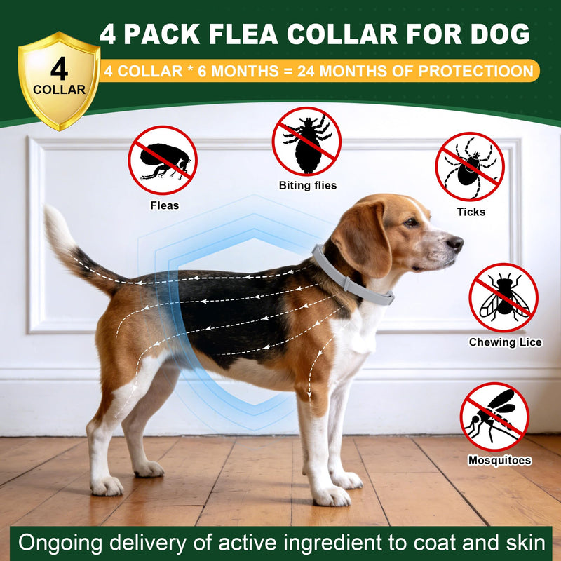 4 Pack Essential Oil Collars Dog Flea & Tick Collar Set with Natural Essential Oils, Adjustable Flea Control for Dogs