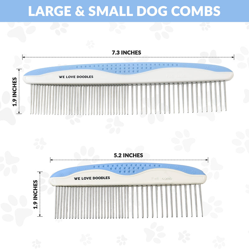 Metal Dog Grooming Comb | Removes Tangles & Matts | Dematting Pet Combs | Detangler For Matted Hair | Best Comb For Poodles, Goldendoodles, Doodles & Long Haired Dogs (2 PACK) [We Love Doodles] Large & Small - BeesActive Australia