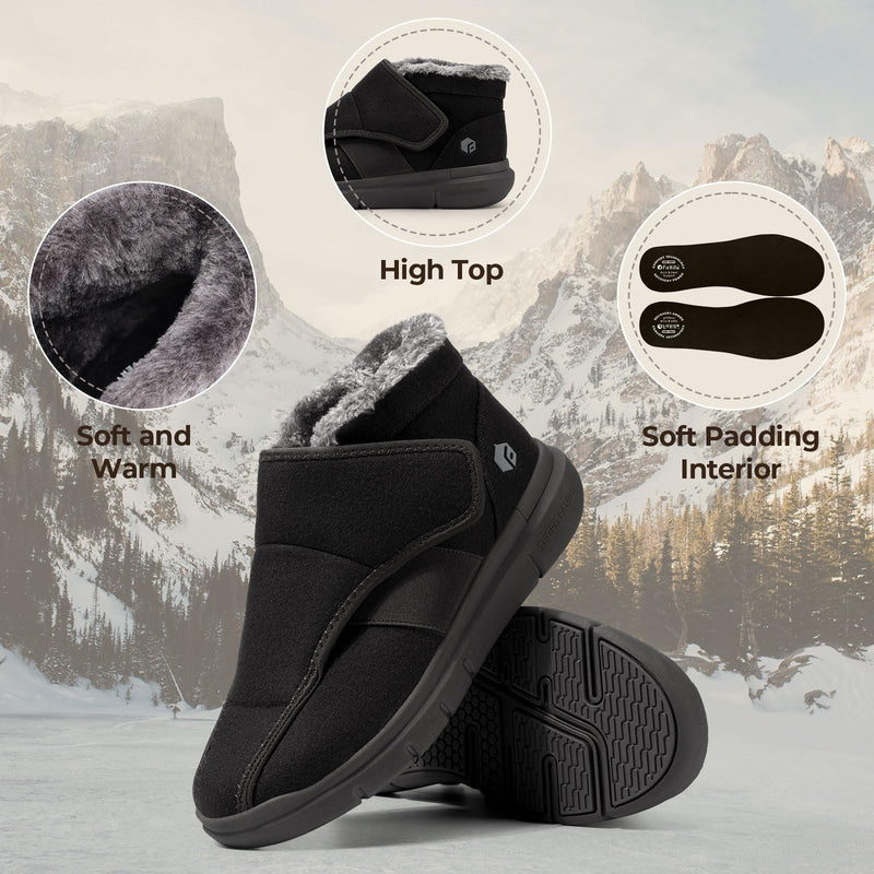 FitVille Diabetic Shoes for Men Extra Wide Width, Warm Slip-on Winter Slipper Boots with Adjustable Closures, Snow Boots for Swollen Feet, Neuropathy Black 14 X-Wide