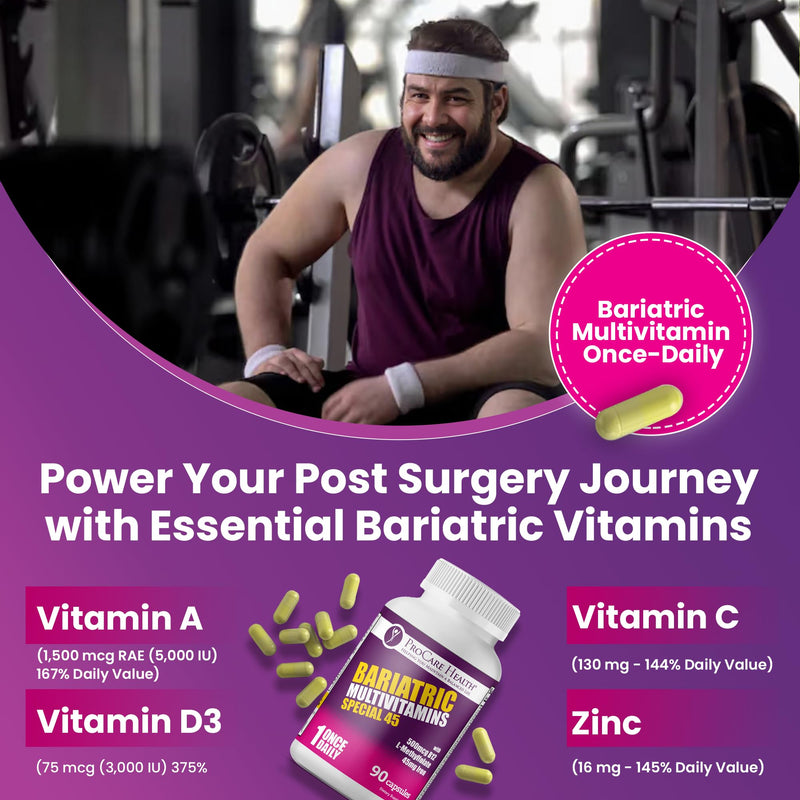 Special-45 Bariatric Multivitamin | Reduced B12 | Capsule | 90ct | Post-Op Bariatric Vitamins for Gastric Bypass, Sleeve, Duodenal Switch & Sustain Recovery (3 Month Supply) - Made in USA 90 Count (Pack of 1)