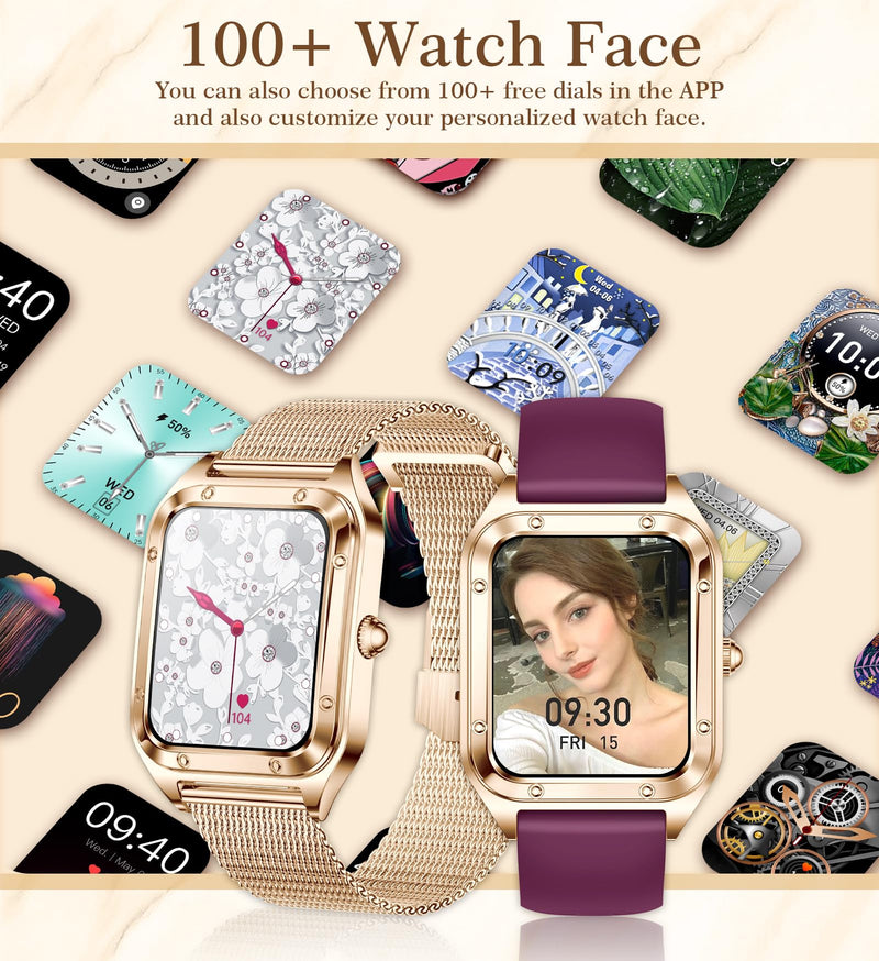 Smart Watch for Women, 1.6'' Bluetooth Call(Answer/Dial), Activity Fitness Tracker with Heart Rate/Sleep Monitor 100+ Sports Pedometer AI Voice, Smartwatch for Android iPhone Compatible (Rose Gold) gold03