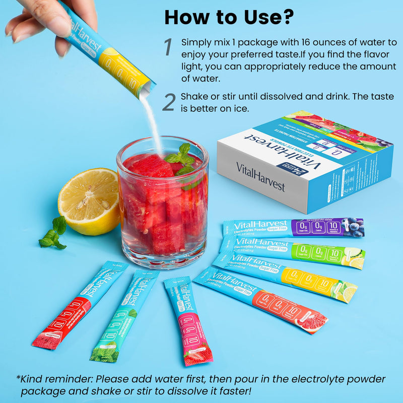 24 Sticks Electrolytes Powder Packets 7 Flavors Sugar Free Hydration Packets Liquid Daily IV Drink Mix, Low Sodium, Lemon Lime, Watermelon, Strawberry, Grape, Grapefruit, Lemon Cucumber, Mint 24 Servings (Pack of 1)