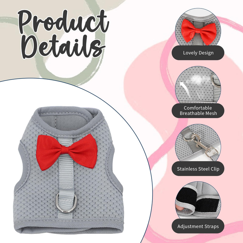 AIITLE Bunny Harness and Leash Set with Cute Bow, Soft Breathable Mesh Vest Harness for Rabbits Kitten Ferret Small Pig Puppy Walking Supplies Grey M Medium - BeesActive Australia