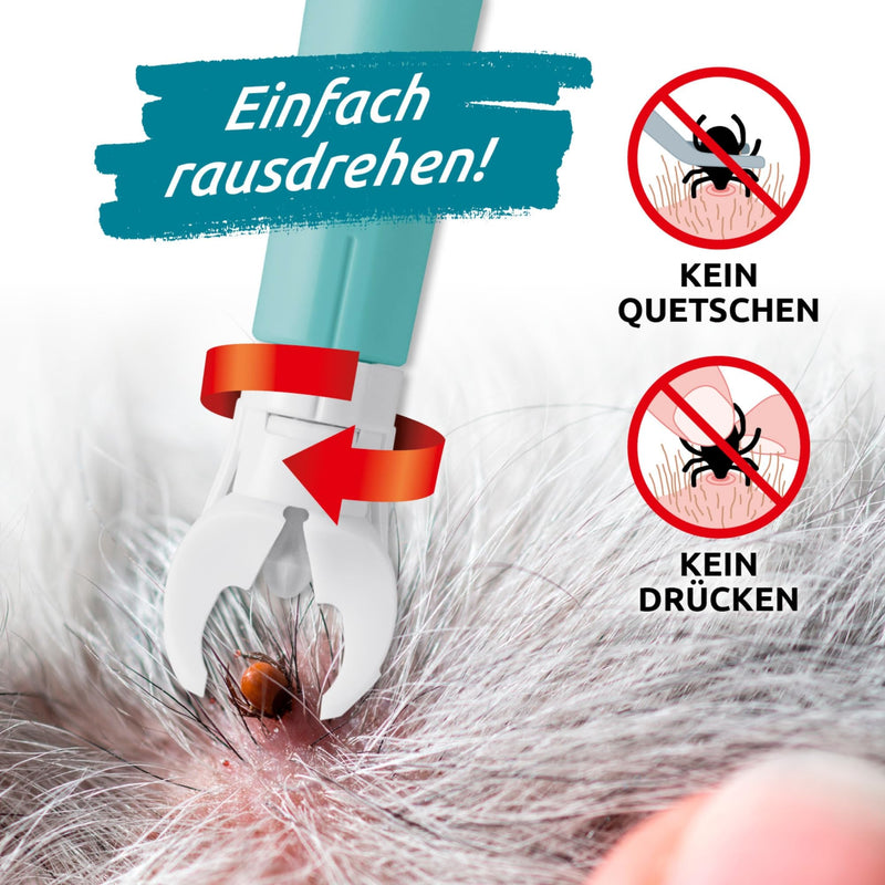 tickSAFE tick gripper with rotating gripper head for use on animals | The better alternative to tick tweezers - no squeezing, pulling or pressing - simply unscrew gently 1 piece of turquoise (animal) - BeesActive Australia