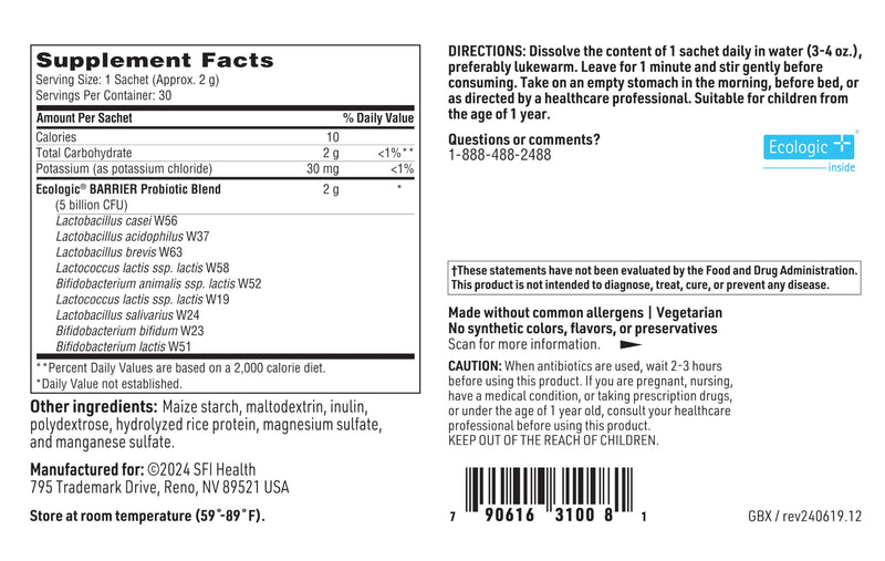 Klaire Labs SFI Health Probiotic Powder, 30 Packets | Target gb-X with Bifidobacterium & Lactobacillus, Clinically Demonstrated to Promote Positive Mood