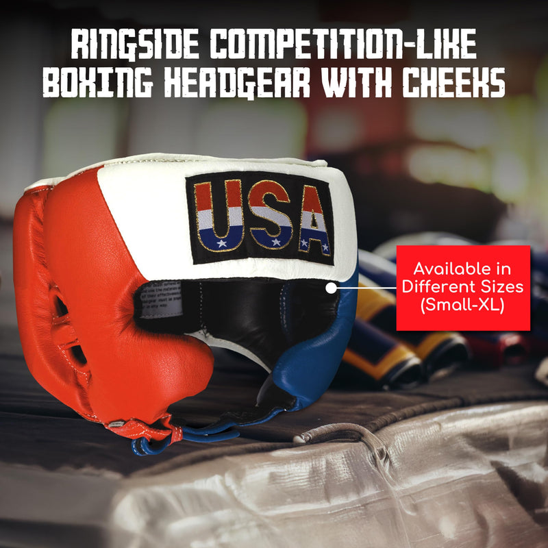 Ringside Competition-Like Boxing Headgear with Cheeks Red-White-Blue X-Large - BeesActive Australia