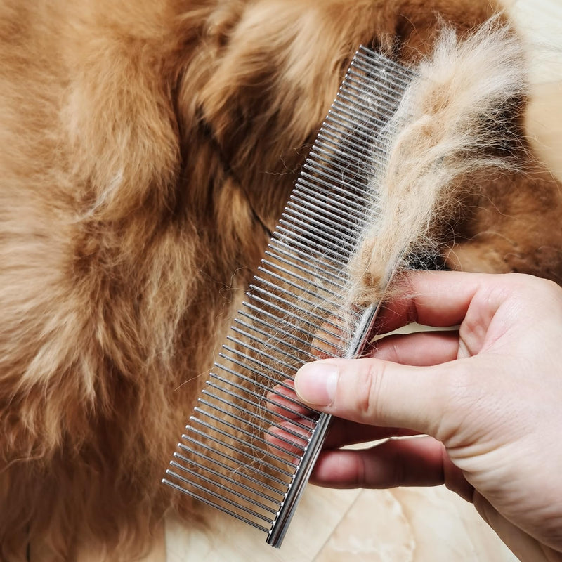 Kopal Long Tooth Metal Combs for Dogs & Cats, 7.3'' x 1.9'' Pet Stainless Steel Grooming Combs, 2-pc 7.3'' x 1.9'' - BeesActive Australia