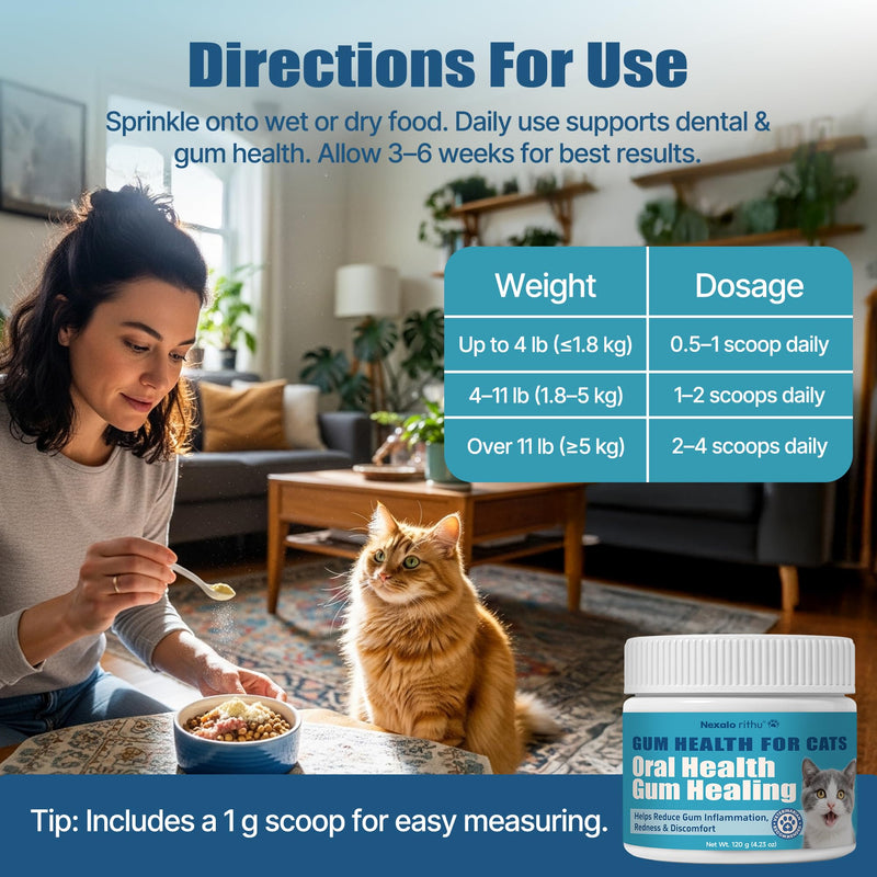 Cat Dental Care – Cat Gingivitis Treatment, Helps Reduce Gum Inflammation, Redness & Oral Discomfort, Tackles Gum Disease, Plaque & Tartar Control, Natural Vet-Developed Formula, 4.23 oz (120 g)