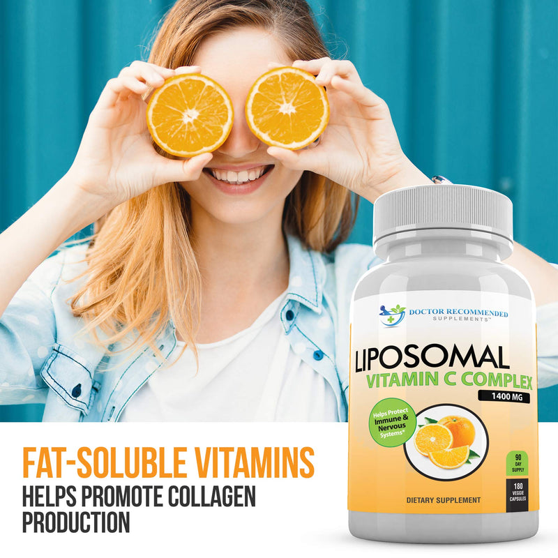 Liposomal Vitamin C 1400mg Per Serving - High Absorption Ascorbic Acid, Lypo-Spheric Vitamin C Complex Immune Support Supplement w/ Powerful Antioxidants and Collagen Booster, (180 Veggie Caps 2 Pack) 180 Count (Pack of 2)