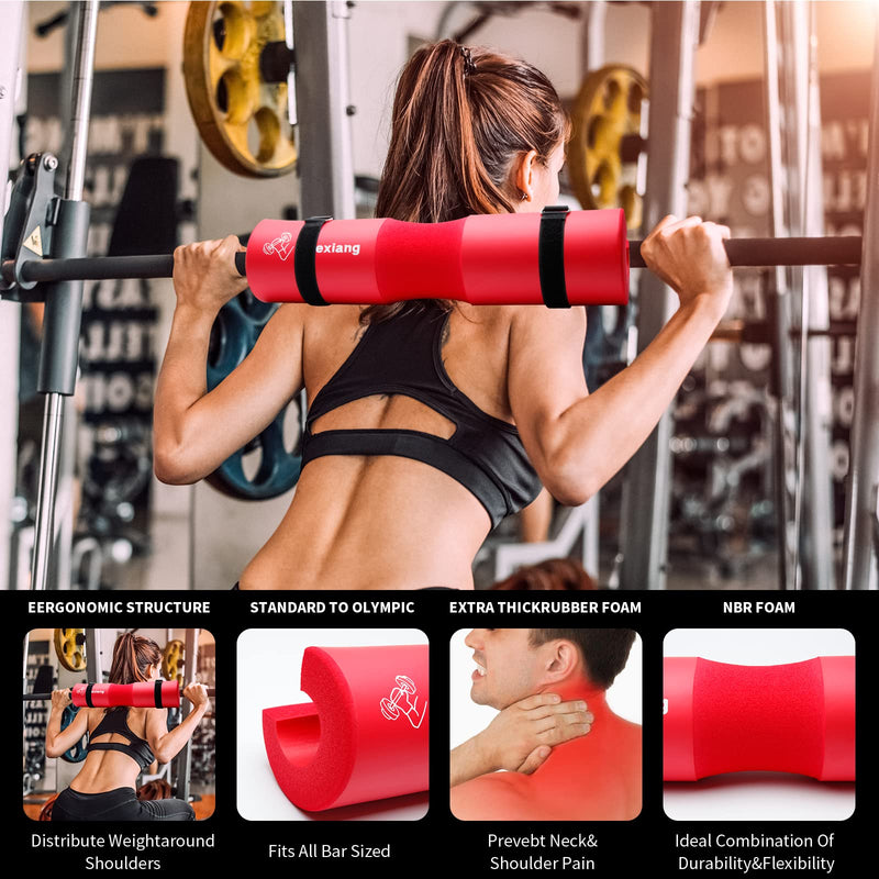 Barbell Pad Set for Squat Hip thrust pad, Fits Standard Olympic Bars and Smith Machine, Lifting Straps Ankle Strap For Cable Machine Squat Pad Safety Straps and Carry Bag, gym accessories for 8Pcs Red - BeesActive Australia