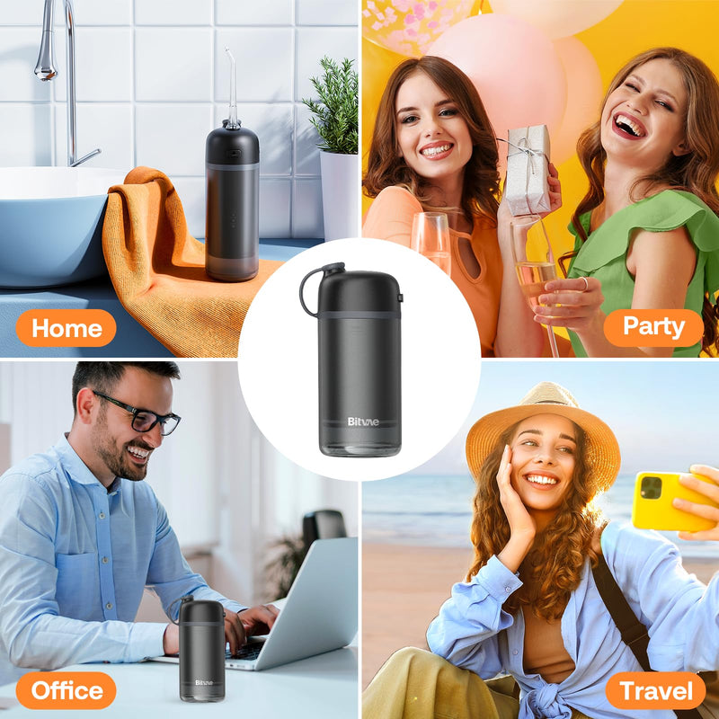 Bitvae C6 Water Dental Flosser Teeth Picks & P1 Travel Water Flosser Teeth Picks Bundle, IPX7 Waterproof Portable & Rechargeable Oral Irrigator Cleaner, Black
