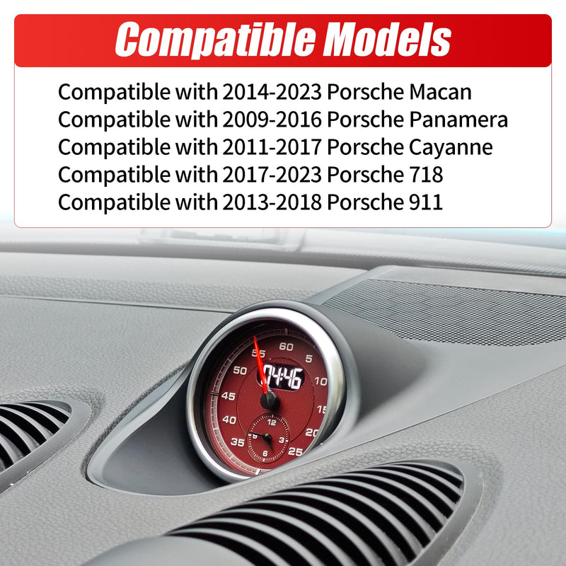 Car Clock Replacement dial Compatible with Porsche Cayenne 2011-2017 911 2012-2018 Macan 2014-2024 718 2016-2023 Panamera 2010-2016 Bordeaux Red Stopwatch Mounted Dashboard