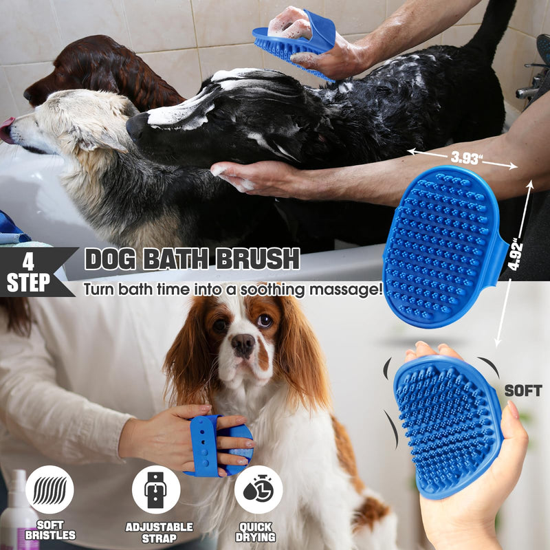 Dog slicker Brush for Dogs Grooming Kit 4PCS | Large Dog Brush for Goldendoodles Poodles Doodles | Long Pin Haired Brush | Dog Bath Brushes Flea Comb(Blue) Blue - BeesActive Australia