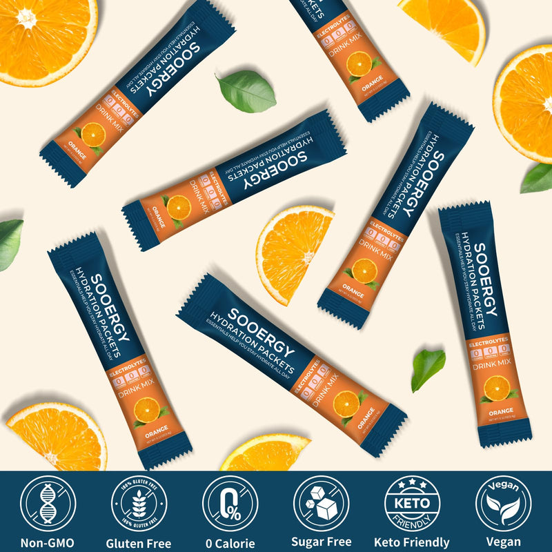 Electrolytes Powder Packets Sugar Free Hydration Packets, Liquid Daily IV Electrolyte Drink Mixex for Rehydration with Electrolytes, Vitamins, 0 Calorie, Orange Flavor, 20 Sticks 20 Servings (Pack of 1)