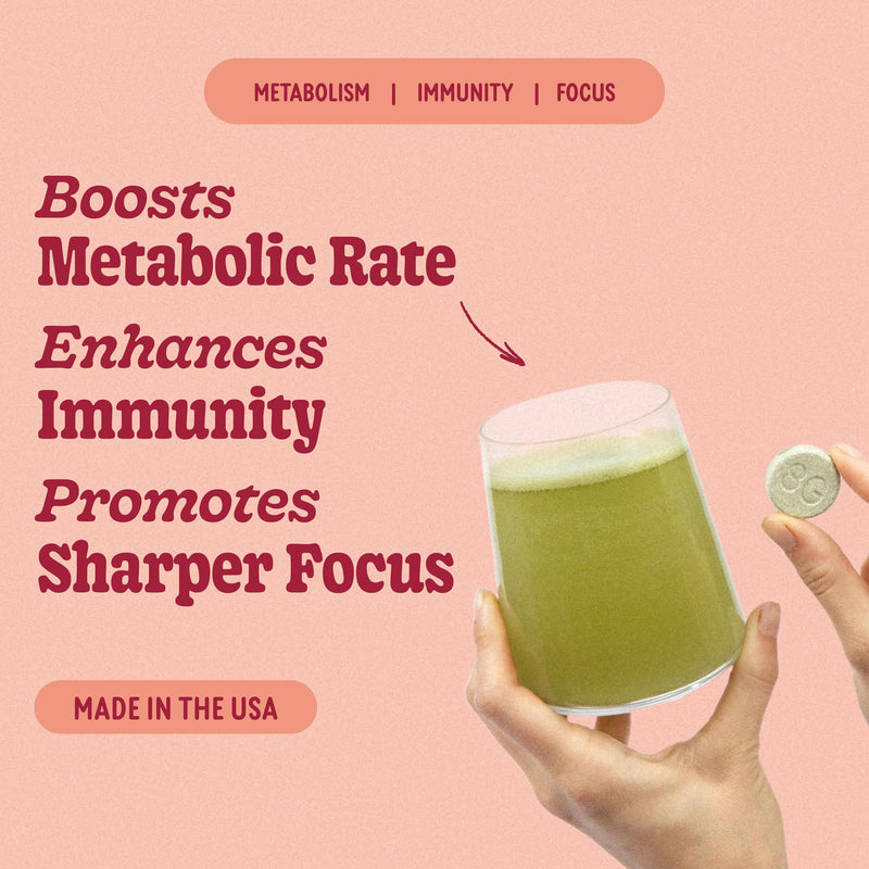 8Greens Daily Greens Effervescent Tablets, Peach, 30 Count | Spinach, Wheatgrass, Blue Green Algae, Spirulina, Aloe Vera, Chlorella, and Barley Grass; For Metabolism, Immunity & Focus