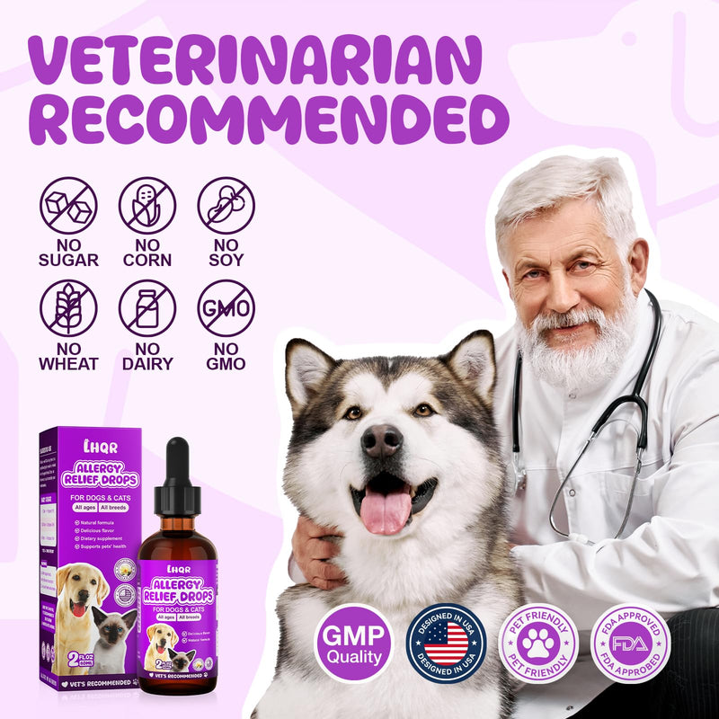 Liquid Dog Allergy Drops for Itchy Skin & Paws, Seasonal Allergies, Allergy Relief Drops for Cats Immune, Digestive Support 60mL Natural Cats & Dog Yeast Infection Relief for All Breeds