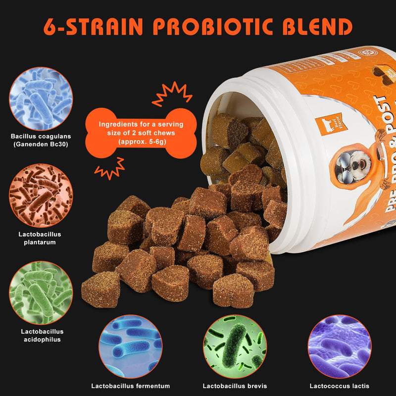 Daily Probiotics for Dogs - 120 Beef Flavored Soft Chews with Natural Pumpkin Powder for Healthy Gut & Sensitive Tummy. Reduces Scooting, Loose Stools, Smelly, Itchy Ears for Small, Medium, Large Dogs