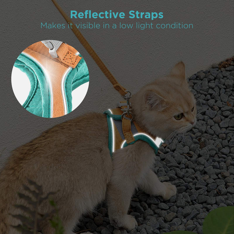 GeeRic cat harness, escape-proof cat harness, cat vest with leash, adjustable harness for small cats, escape proof cat harness set with reflective stripes S green orange - BeesActive Australia