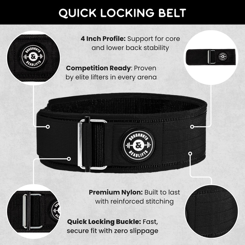 Weight Lifting Belt for Squats, Weightlifting Belt for Deadlifts - 4in Back Support for Bodybuilding | Powerlifting, Locking Metal Buckle, Weight Lifting Belts for Men - Quick Locking Medium Black