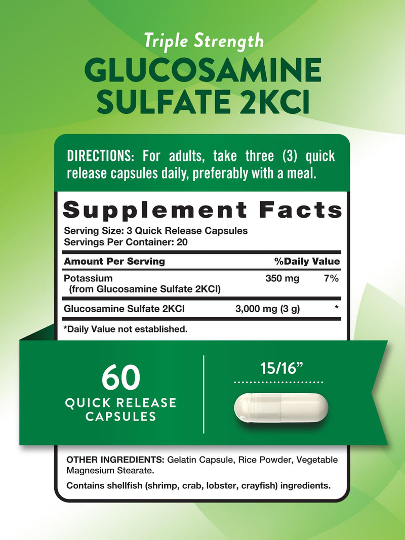 Nature's Truth Glucosamine Sulfate Capsules | 3000mg | 60 Count | Triple Strength | Non-GMO & Gluten Free Supplement | Triple Strength | Non-GMO & Gluten Free Supplement