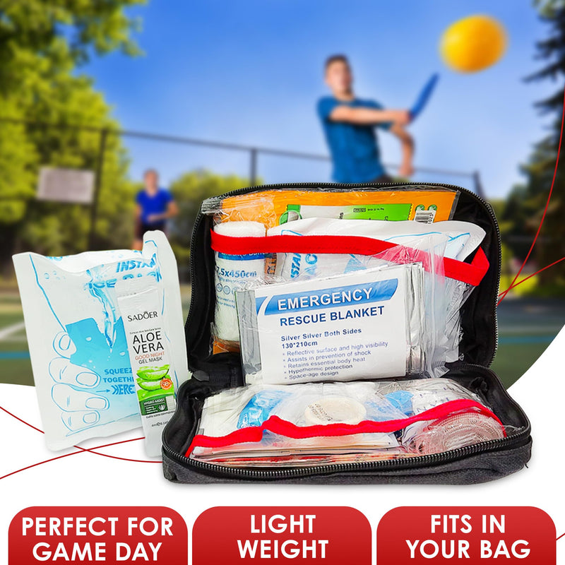 Emergency First Aid Kit for Outdoors, Workplace & Home 145 Pieces | Sports First Aid Safety Kit for Outdoor Activities with Clip to Hang | Compact Small Emergency First Aid Kit (Red) Red - BeesActive Australia