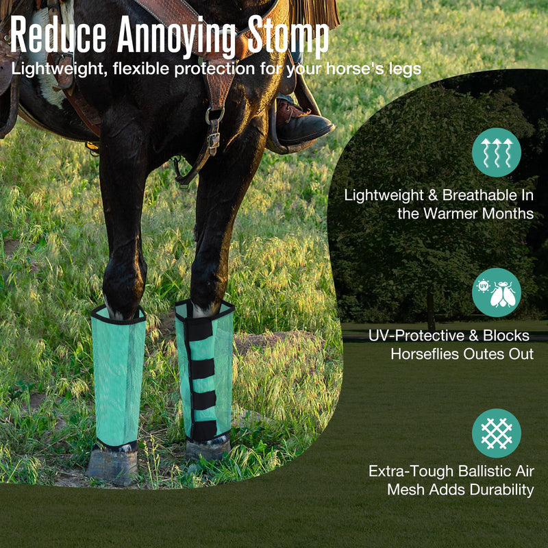 Mesh Fly Boots，Mesh Horse Fly Boots Protective Horse Leg ，Horse Leggings， Breathable Plastic Mesh (Set of 4) (Green) Green - BeesActive Australia