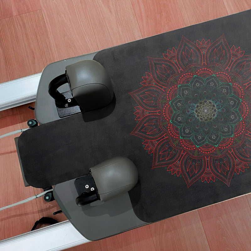 Non-Slip Pilates Reformer Mat Cover for Pilates Reformer Machine Equiment Extra Thick 1.5mm, 39 * 24inch,Mandala Flower Pantern Red