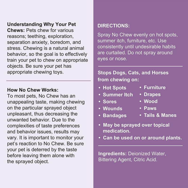 No Chew Spray for Dogs, 8 oz - No Sting, Alcohol Free Bitter Dog and Cat Deterrent - Anti Chew Spray for Furniture, Hot Spots, and More 1 Pack