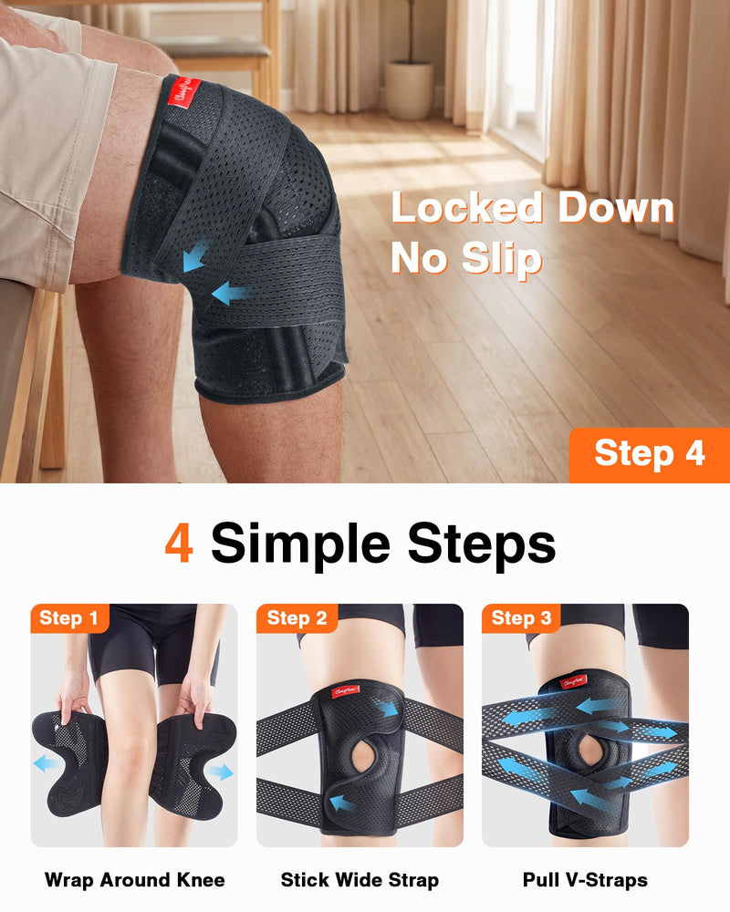 changenow Upgraded Medical-Grade Knee Brace for Women and Men,[Ultra Breathable & V-Straps] Knee Support with Side Stabilizers,for Meniscus Tear,Knee Pain,Arthritis,MCL,ACL Injuries-Knee Wrap(Medium) Black Medium