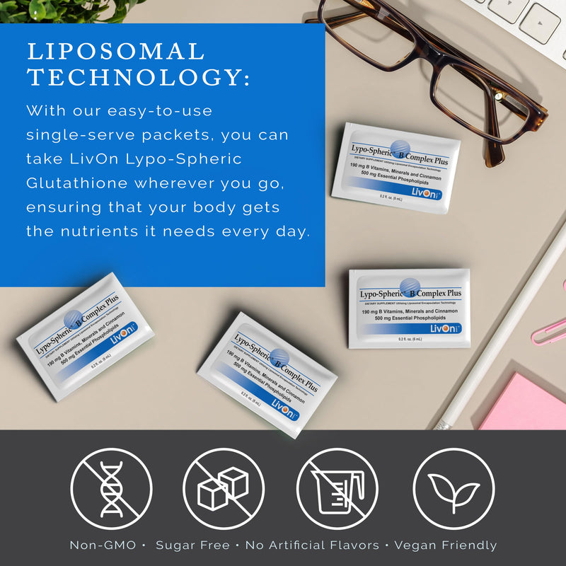 LivOn Laboratories Lypo–Spheric B Complex Plus – 30 Packets – 195 mg B Vitamins, Minerals & Cinnamon Per Packet – Liposome Encapsulated for Improved Absorption – 100% Non–GMO 30 Count (Pack of 1)