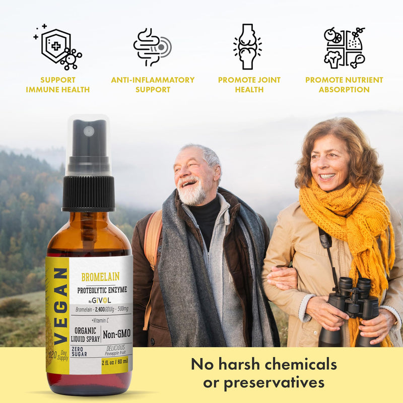 Organic Raw Bromelain Mist-Liquid Pineapple Extract - Enhanced Potency 500mg, for Kids & Adults - for Digestive Health, Inflammatory Response, and Healing - Non-GMO - 60ml 120 Day Supply - BeesActive Australia