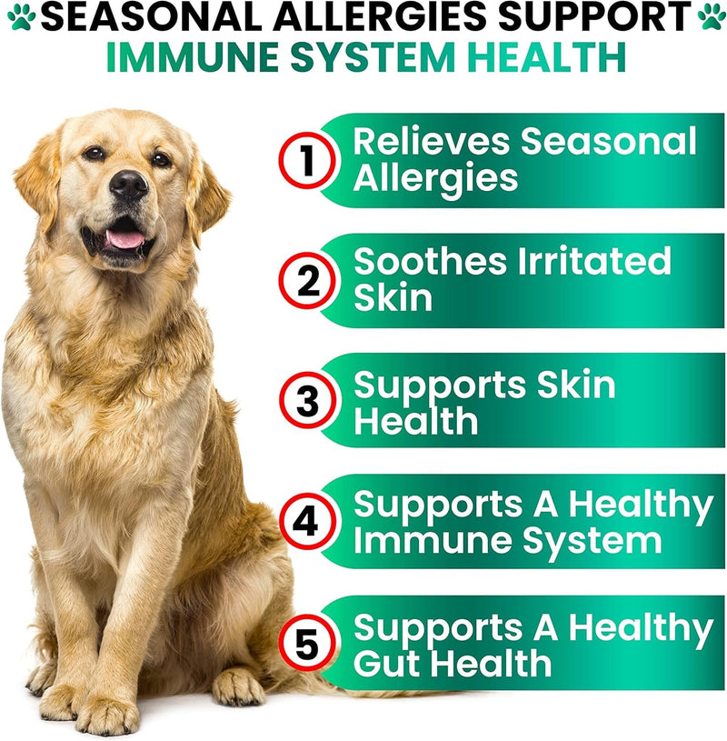 Dog Allergy Chews - Dog Allergy Relief - 170 Treats with Probiotics and Colostrum for Itchy Skin Relief to Support Seasonal Allergy and Healthy Immune System - All Natural Anti-Histamine - Made in USA Allergy&Itch Relief