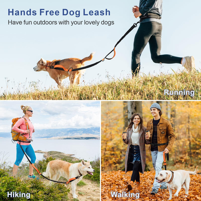 Hands Free Dog Leash - Dog Collar with Adjustable Waist Belt, 2 Bungees Shock Absorbing, Dual Handles for Walking Running Jogging, Reflective Knitted For 1 Dog, with Dog Collar,black