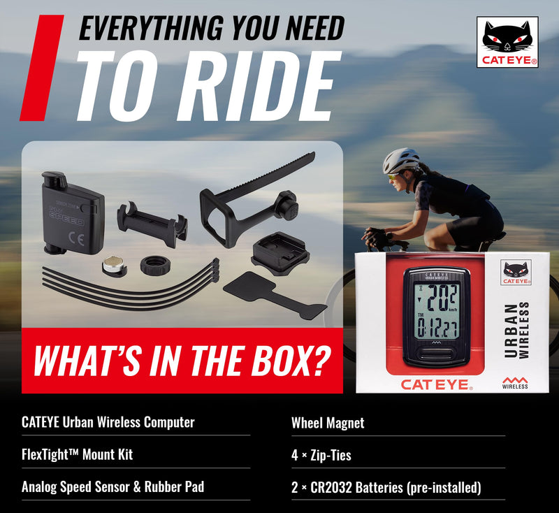 CATEYE Urban Wireless Bike Computer – Analog Speedometer & Odometer with Calorie Tracking, FlexTight™ Mount, Auto Start/Stop, Programmable Odometer & Easy Setup for All Bikes