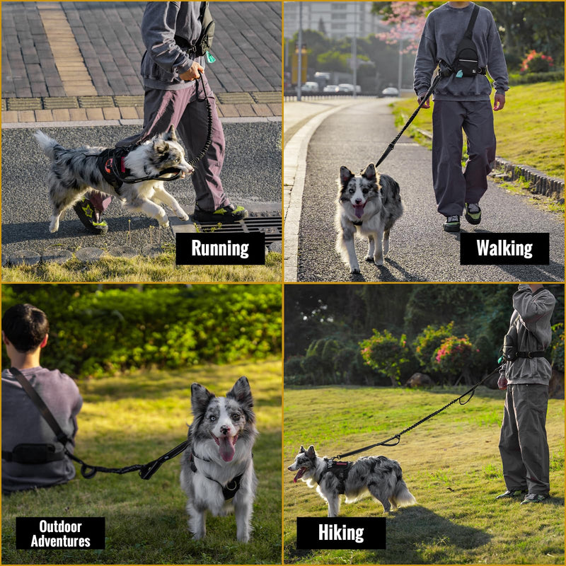 OneTigris Hands Free Dog Leash, Waist Leash for Dog Walking with Detachable Chest Bag, Thickened Mesh Lumbar Support and Durable Bungee Straps, Running leashs for Medium Large Dogs L