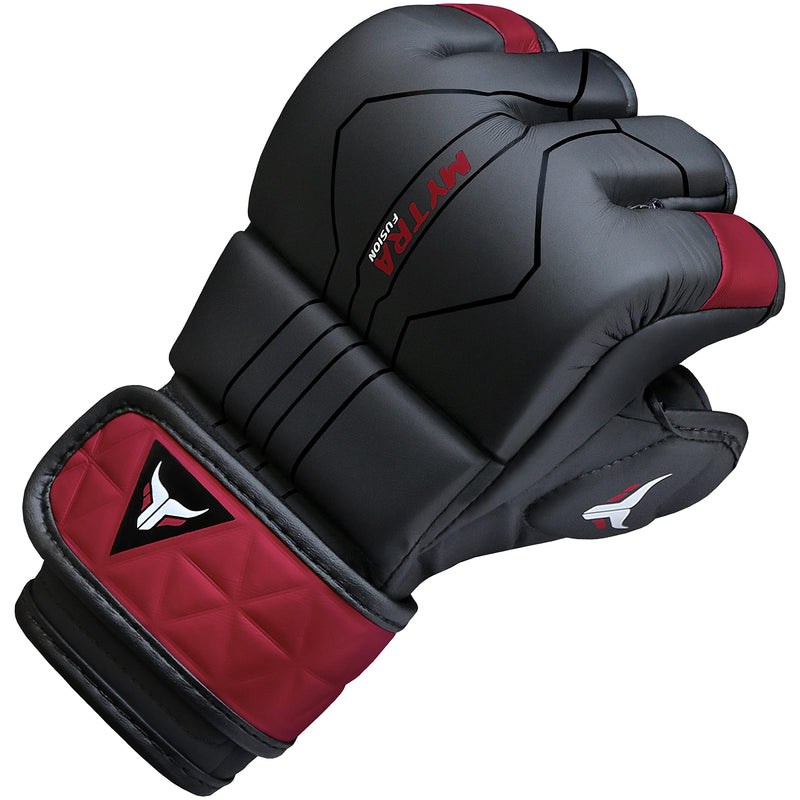 Mytra Fusion MMA Gloves with Open Ventilated Palm Sparring Gloves Kickboxing, Grappling, Training, Cage Fighting Mixed Martial Arts Gloves Black/Maroon Medium