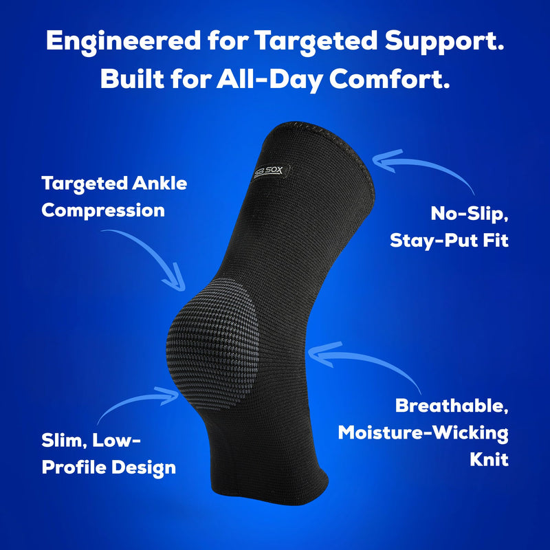 SB SOX Ankle Brace for Men & Women (1 Pair) - Ankle Support Stabilizer for Sprained Ankle, Sports, Achilles Tendonitis - Compression Ankle Sleeve Solid - Black Medium