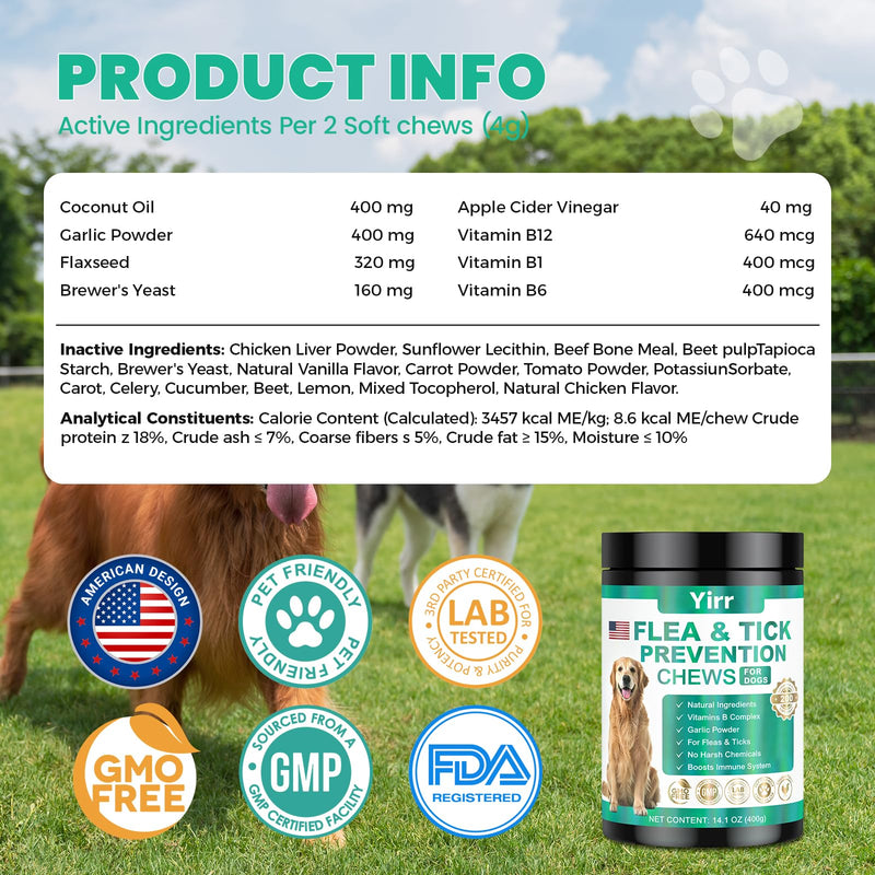 Flea and Tick Prevention for Dogs Chewable, 200 Natural Soft Chews Oral Flea and Tick Supplement for Dogs Puppies, All Breeds & Sizes - Chicken Flavor 200 Soft Chews