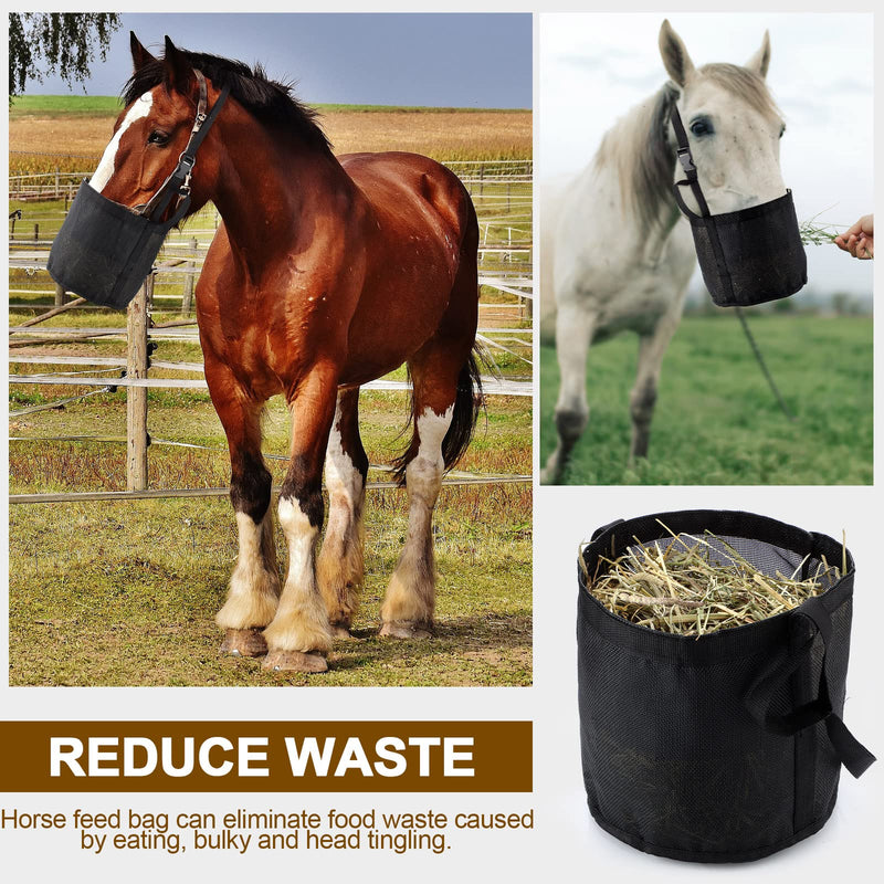 Sumind 2 Pcs Horse Feed Bag Comfort Breathable Mesh Feed Bucket Heavy Duty Feed Bag with Adjustable Strap and Waterproof Bottom for Horse Feeding Supplies Muzzle Feed Bag, Medium (Black) Black - BeesActive Australia