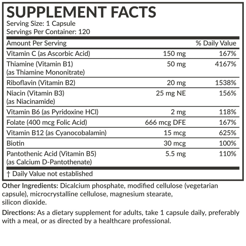Futurebiotics Vitamin B Complex with Vitamin C Supports Energy Production, Nervous System & Immune Support - Non-GMO, 120 Vegetarian Capsules 120 Count (Pack of 1)