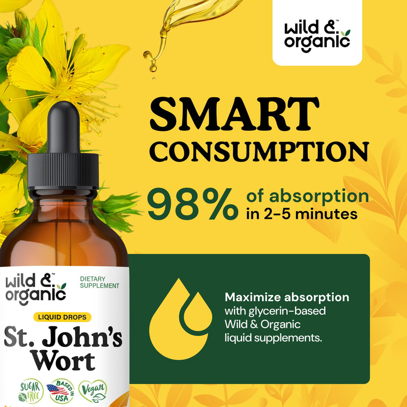 Wild & Organic St Johns Wort Tincture - Mood Support - Calming St John's Wort Supplement - Hypericum Perforatum Herbal Liquid Drops - Vegan, Sugar & Alcohol Free - 4 fl oz 4 Fl Oz (Pack of 1) - BeesActive Australia