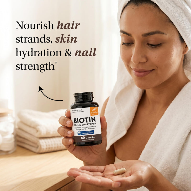 Biotin 6000mcg Collagen Keratin Hair Skin Nails Supplement, 60 Count | Hair Vitamins With Fish Collagen Hydrolyzed Keratin Hyaluronic Acid MSM Bamboo Extract, For Women & Men, USA Made By Sandhus #1 Hair Vitamins 60 Count (Pack of 1)