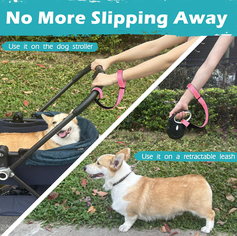 PetBonus Dog Leash Wrist Strap, Safety Strap for Retractable Leash, Lockable Reflective Short Dog Walking Lead with Adjustable Soft Padded Handle, Extra Layer Security for Pet Stroller (Pink) Pink 1 Pack - BeesActive Australia