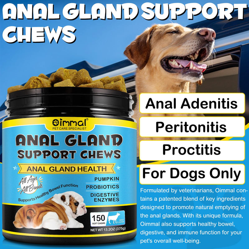 Anal Gland Support for Dogs, 150 PCS Anal Gland Supplement Soft Chews with Pumpkin Puree Fiber, Dog Diarrhea Supports Healthy Anal Gland & Intestinal Function with Digestive Enzymes & Probiotics - BeesActive Australia