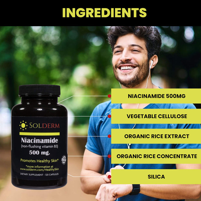 Niacinamide Non-Flushing Vitamin B3 Supplement | Vegetarian and Gluten-Free Vitamin Niacinamide Tablets with Vegetable Cellulose Casings | Promotes Healthy Skin | 120 Capsules | 500mg | Vegetarian and Gluten-Free, Vitamin Niacinamide Tablets, Vegetable...