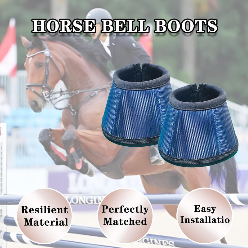 Professional Equestrian Bell Boots, Navy Blue Ballistic Nylon No-Turn Horse Hoof Protective Cover with Padded Rim, 1 Pair