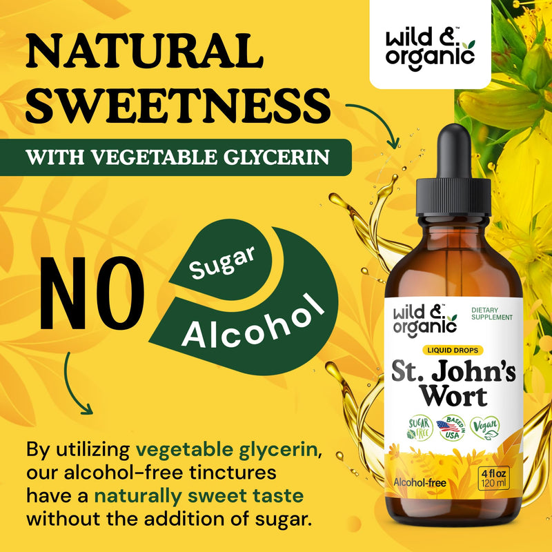 Wild & Organic St Johns Wort Tincture - Mood Support - Calming St John's Wort Supplement - Hypericum Perforatum Herbal Liquid Drops - Vegan, Sugar & Alcohol Free - 4 fl oz 4 Fl Oz (Pack of 1) - BeesActive Australia